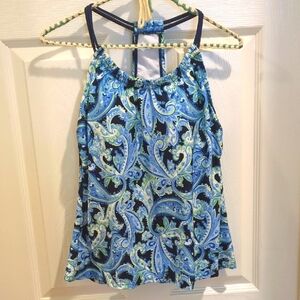 ✅Blue Paisley Print Women's Swim Top Tankini Large Clean Water Tank